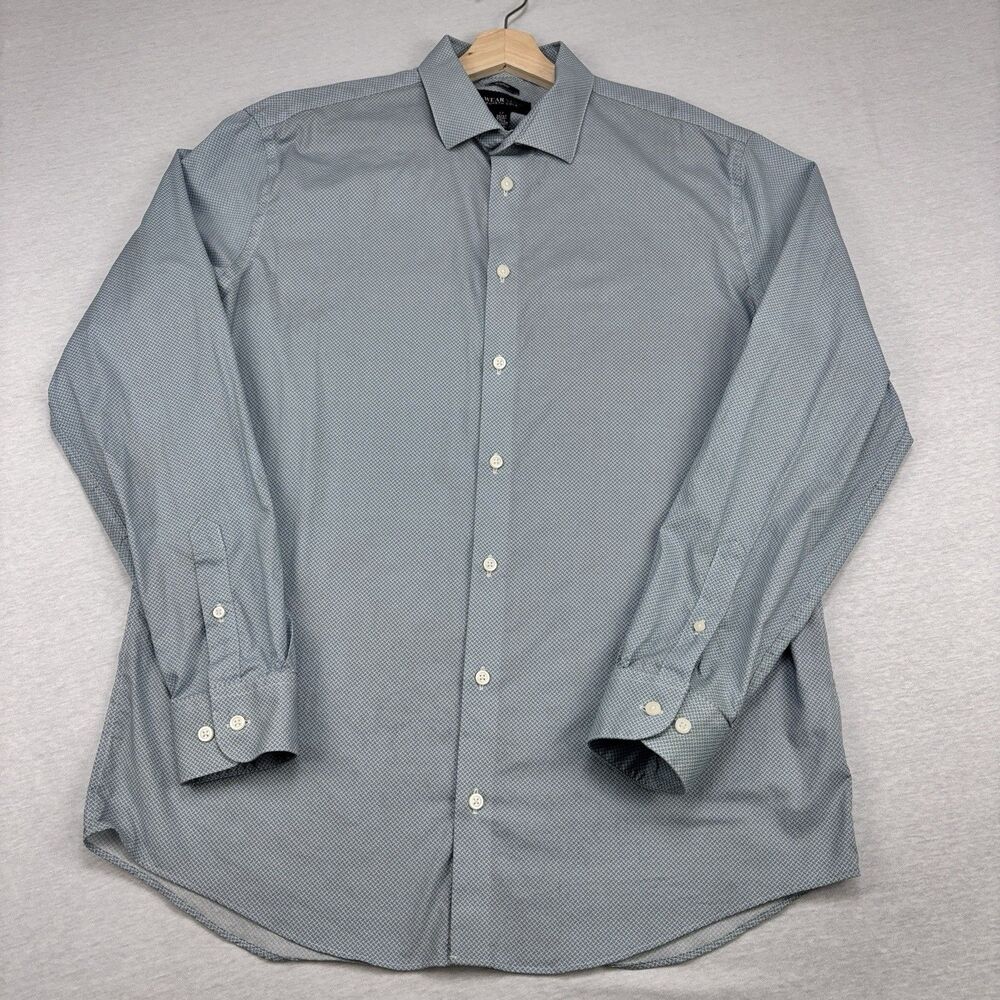 Awearness Kenneth Cole Shirt 17 36/37 Tall Blue Geometric Slim Fit